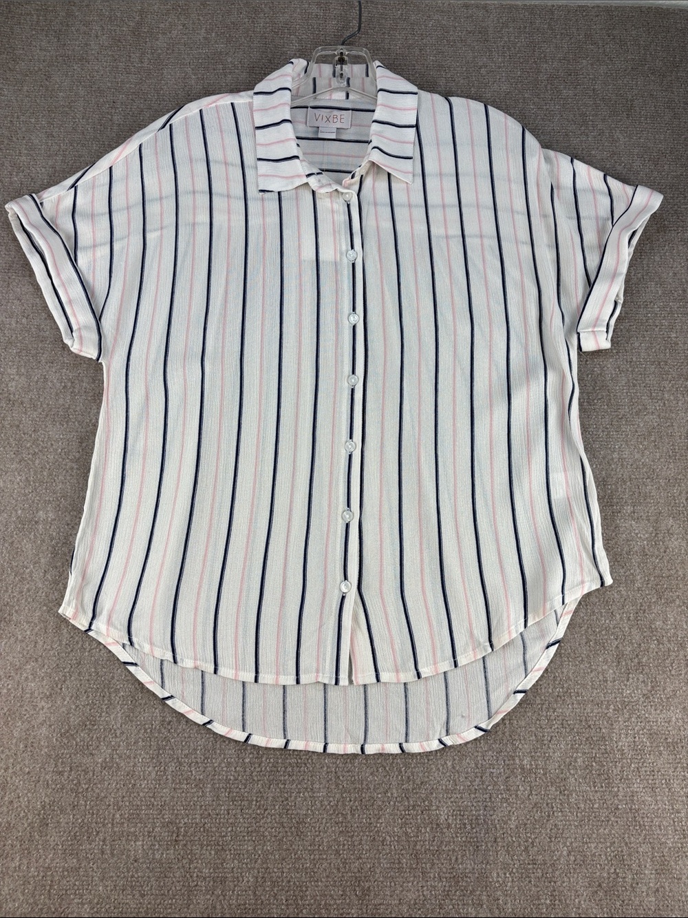 Vixbe Women's White Short-Sleeve Collared Striped Button-Down Shirt Size S NWT